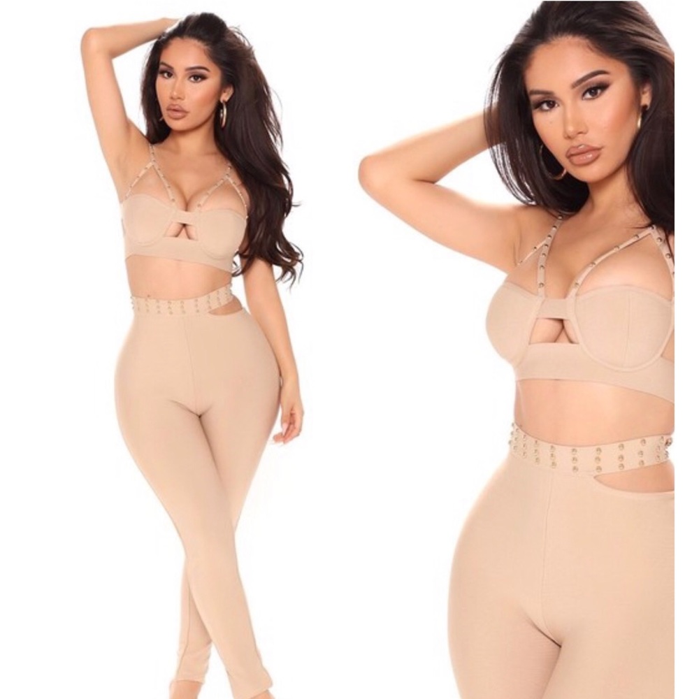 Attention On Me Bandage Pant Set - Nude